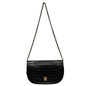 Chanel Half Moon Lambskin Chain Shoulder Bag Black